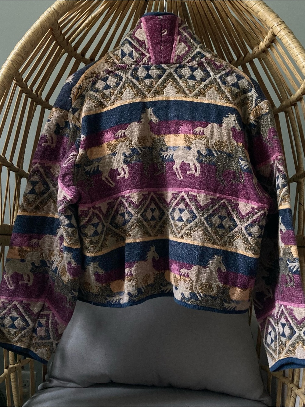 Rare Vintage Cropped New Identity Horse Tapestry Jacket 1X - Picture 6 of 14